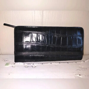 Rolfs Union‎ Wallet in Crocodile Black Zip Around Patent Leather